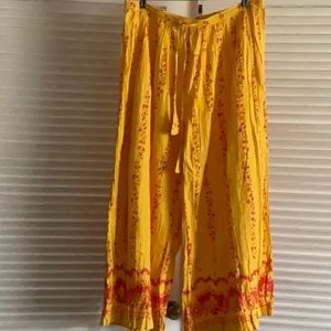 metrostyle Yellow Wide-Leg Floral Drawstring Pants